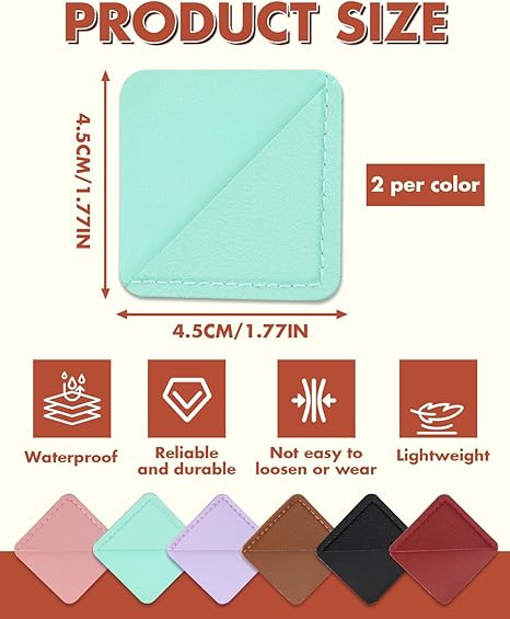 12 Pack Leather Square Bookmarks, Leather Corner Bookmark, Handmade PU Cute Square Page Book Marks, Stylish Reading Accessories for Women, Book Lovers, Durable, Waterproof & Decorative Set