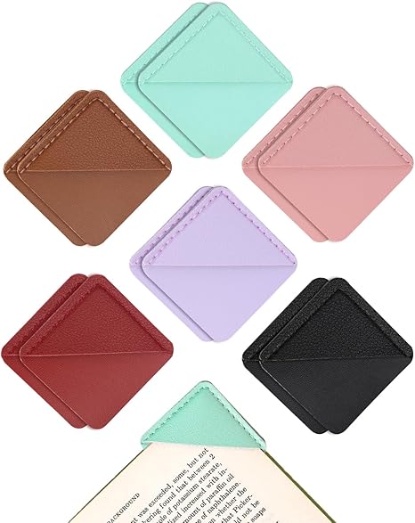 12 Pack Leather Square Bookmarks, Leather Corner Bookmark, Handmade PU Cute Square Page Book Marks, Stylish Reading Accessories for Women, Book Lovers, Durable, Waterproof & Decorative Set
