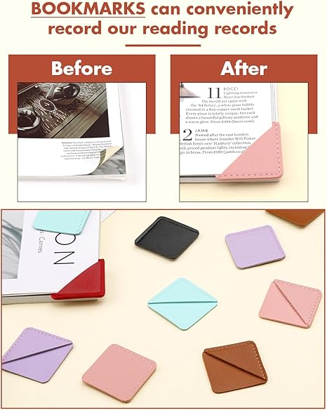 12 Pack Leather Square Bookmarks, Leather Corner Bookmark, Handmade PU Cute Square Page Book Marks, Stylish Reading Accessories for Women, Book Lovers, Durable, Waterproof & Decorative Set